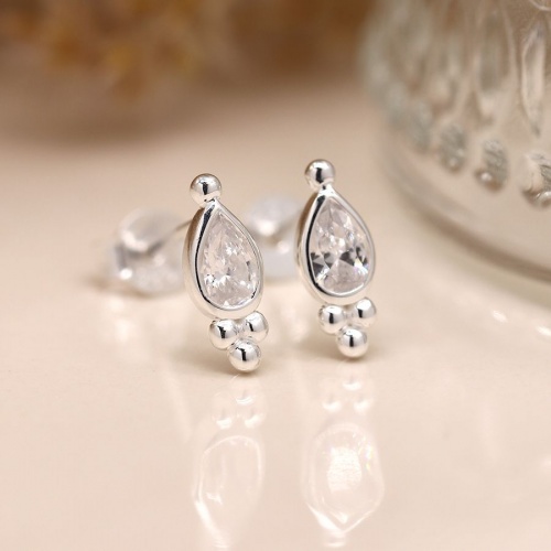 Sterling Silver Teardrop Stud Earring with Dot Detail by Peace of Mind